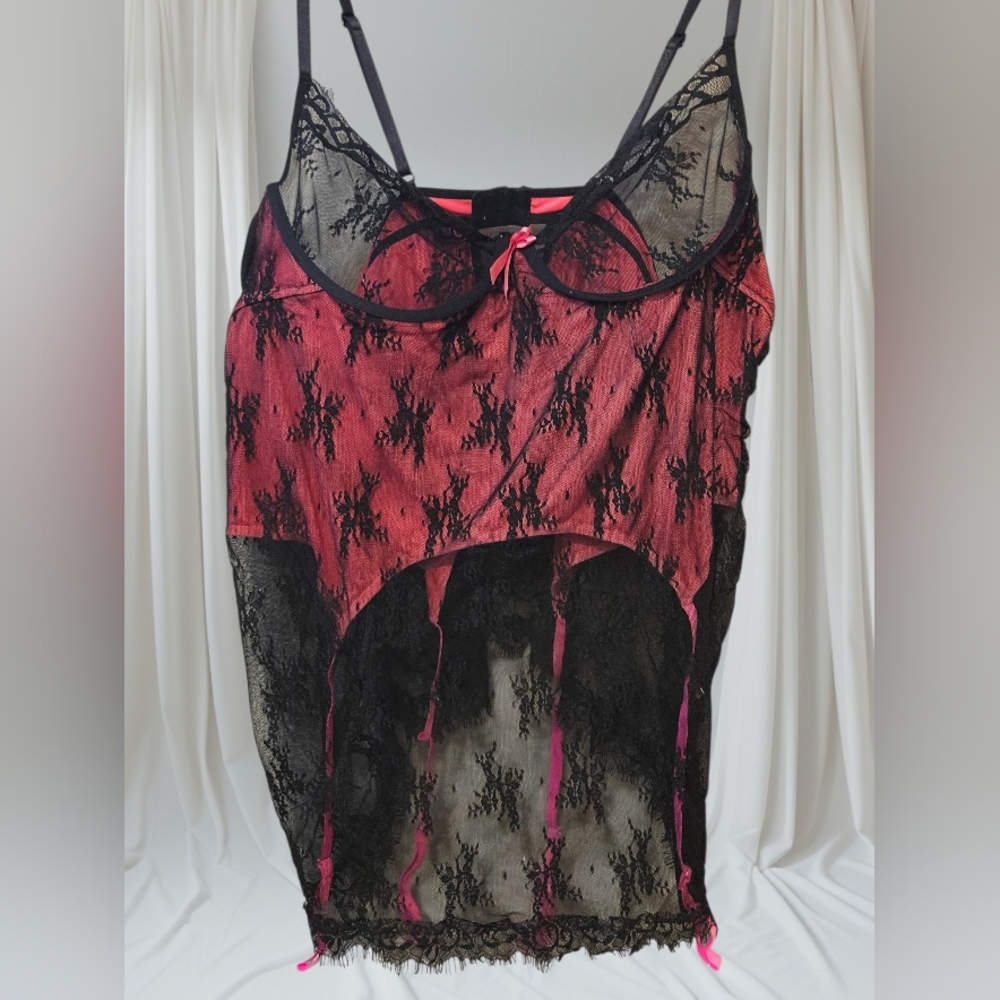 Hot Pink and Black Sheer Lace Bustier
